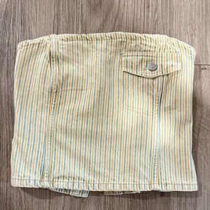 Jean Yellow Green and White Strapless Top